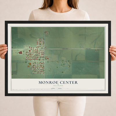 Map of Monroe Center, Illinois, 18 x 24 inch print in a black wood frame