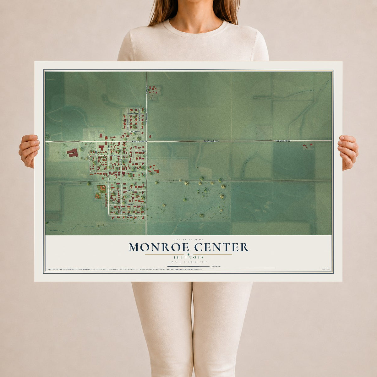 Map of Monroe Center, Illinois, 24 x 36 inch unframed archival matte print