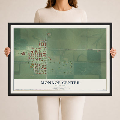 Map of Monroe Center, Illinois, 24 x 36 inch print in a black wood frame