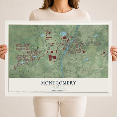 Map of Montgomery, Illinois, 18 x 24 inch unframed archival matte print