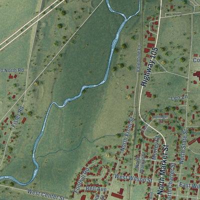 Second close-up of the map of Monticello, Illinois print showing more streets and buildings
