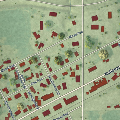 Close-up of the map of Montrose, Illinois print showing street and building detail