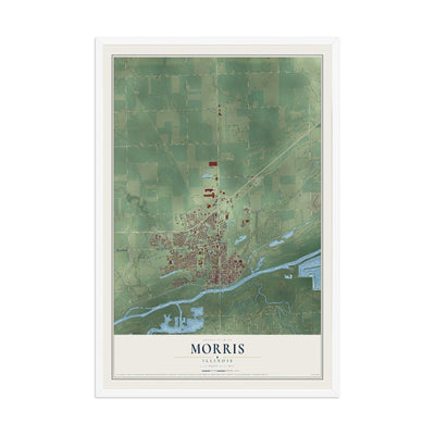 Map of Morris, Illinois, 12 x 18 inch print in a white wood frame