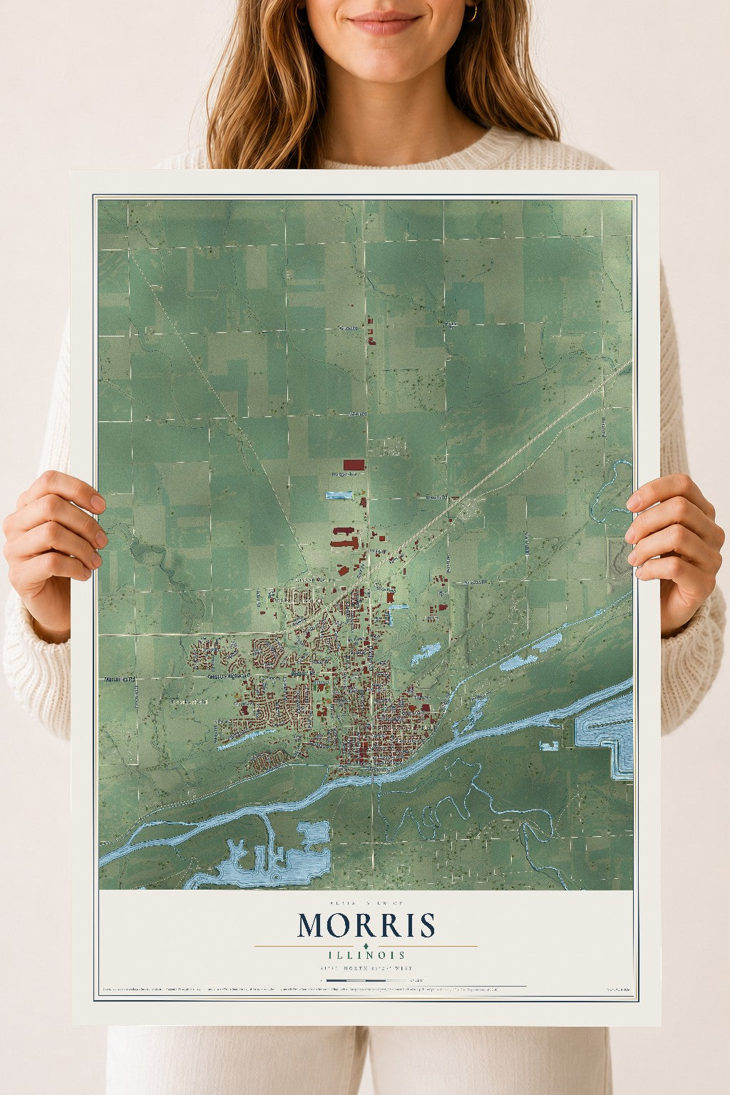 Map of Morris, Illinois, 18 x 24 inch unframed archival matte print