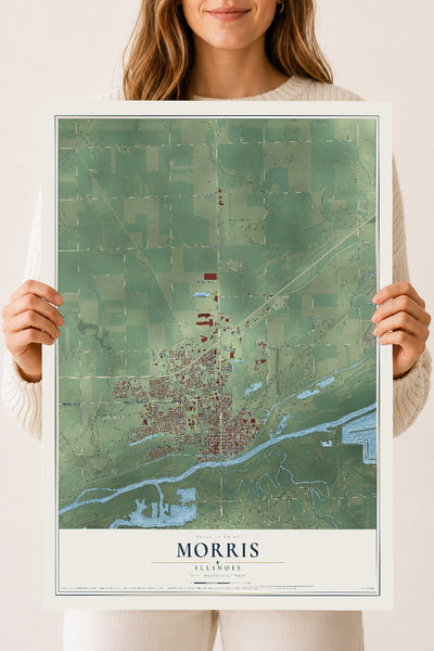 Map of Morris, Illinois, 18 x 24 inch unframed archival matte print