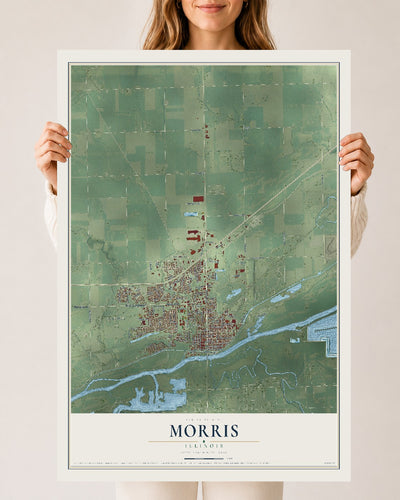 Map of Morris, Illinois, 24 x 36 inch unframed archival matte print
