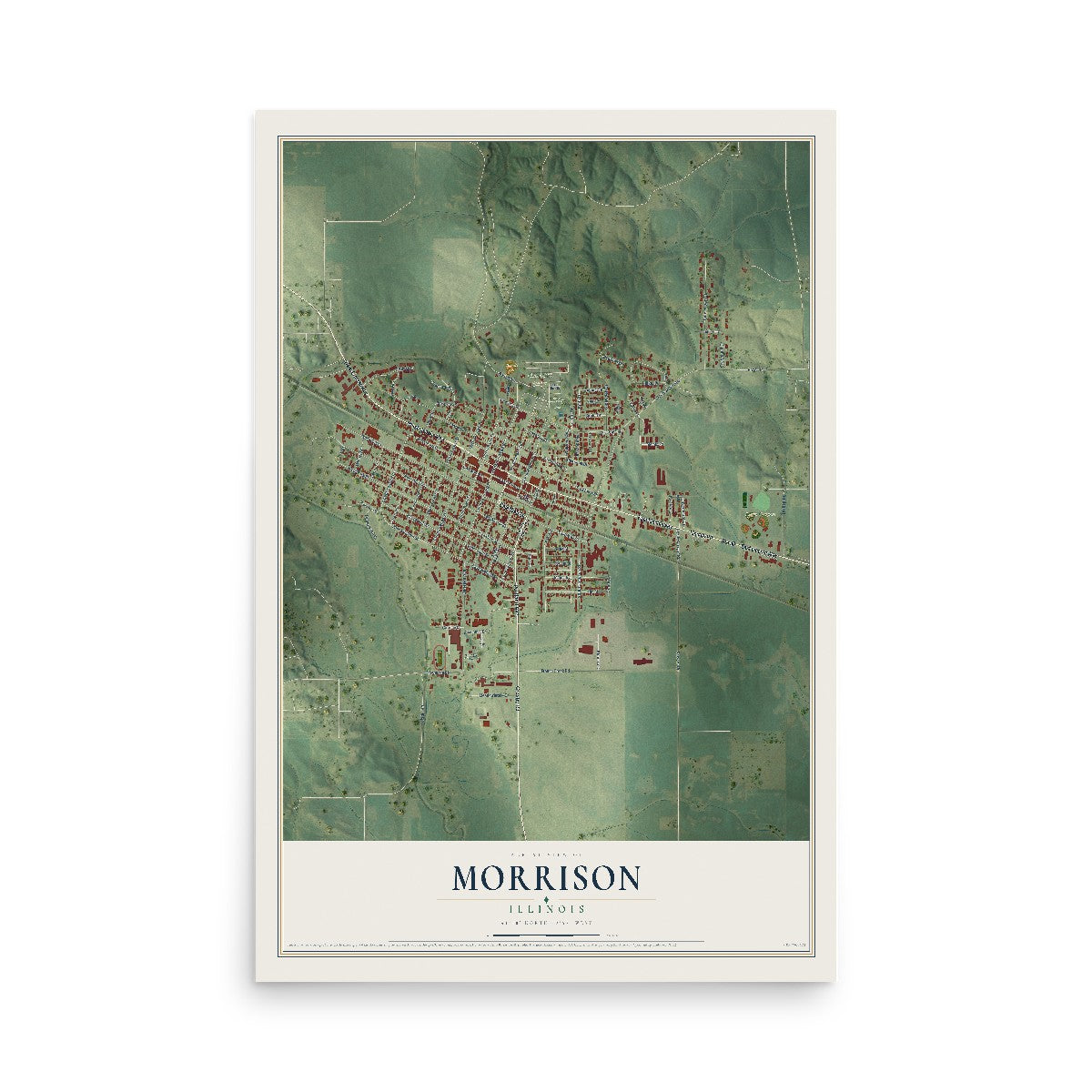 Map of Morrison, Illinois, 12 x 18 inch unframed archival matte print