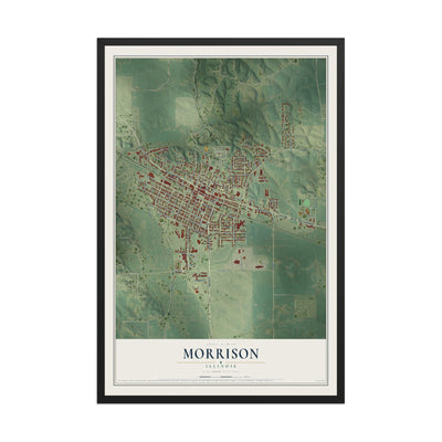 Map of Morrison, Illinois, 12 x 18 inch print in a black wood frame