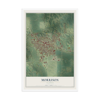 Map of Morrison, Illinois, 12 x 18 inch print in a white wood frame