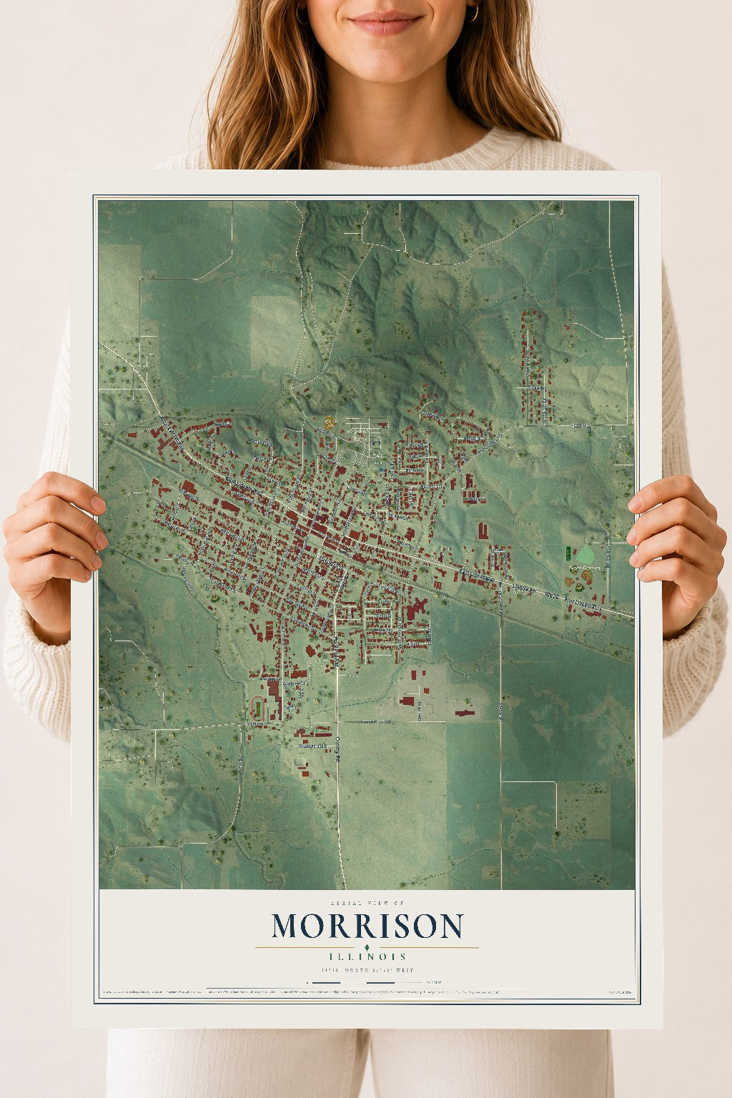 Map of Morrison, Illinois, 18 x 24 inch unframed archival matte print