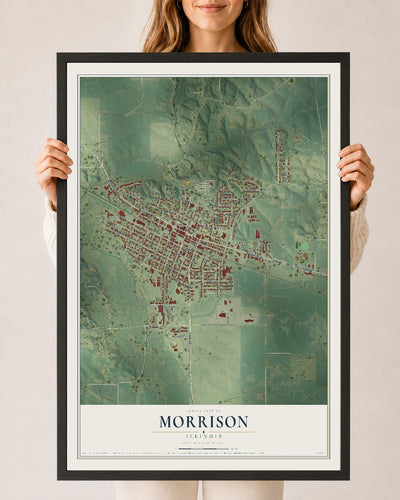 Map of Morrison, Illinois, 24 x 36 inch print in a black wood frame