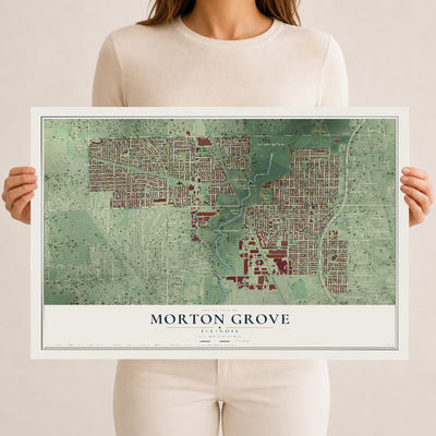 Map of Morton Grove, Illinois, 12 x 18 inch unframed archival matte print