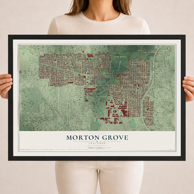 Map of Morton Grove, Illinois, 18 x 24 inch print in a black wood frame