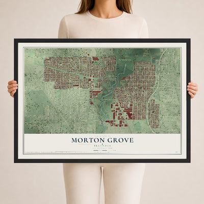 Map of Morton Grove, Illinois, 24 x 36 inch print in a black wood frame