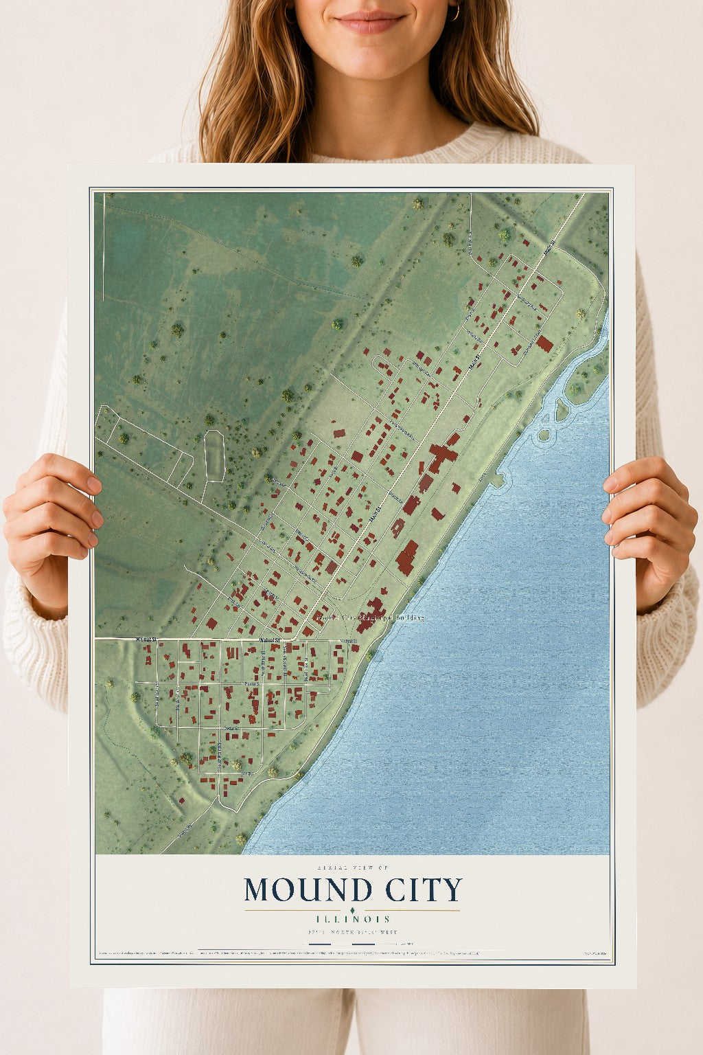 Map of Mound City, Illinois, 18 x 24 inch unframed archival matte print