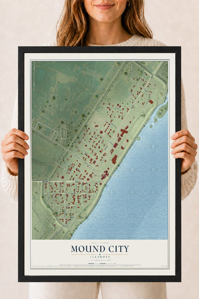 Map of Mound City, Illinois, 18 x 24 inch print in a black wood frame