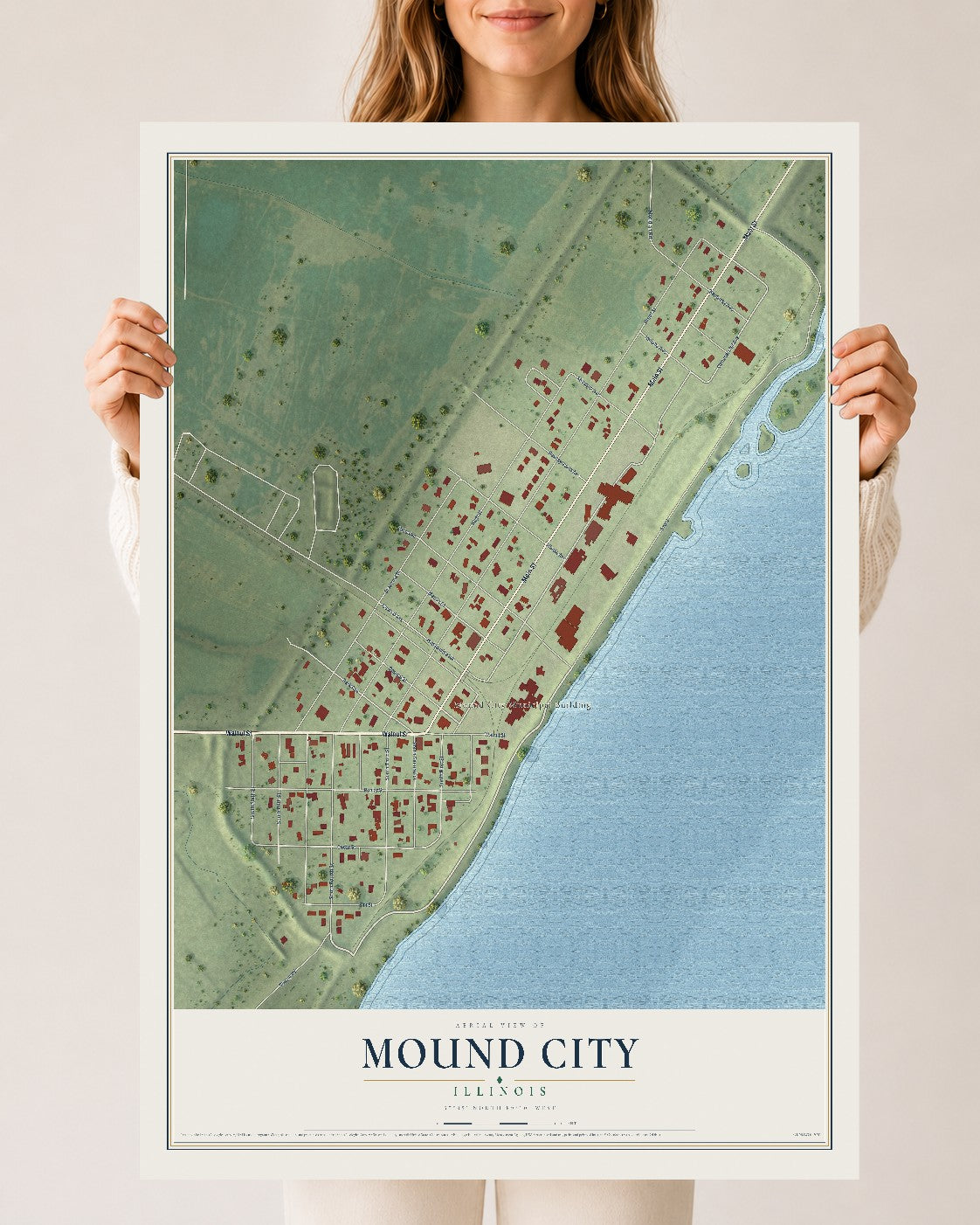 Map of Mound City, Illinois, 24 x 36 inch unframed archival matte print