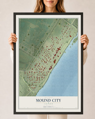 Map of Mound City, Illinois, 24 x 36 inch print in a black wood frame