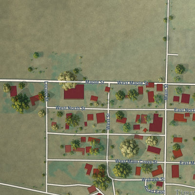 Close-up of the map of Mound Station, Illinois print showing street and building detail