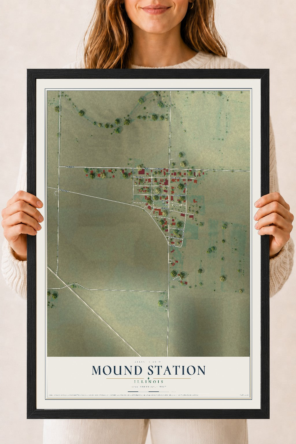 Map of Mound Station, Illinois, 18 x 24 inch print in a black wood frame