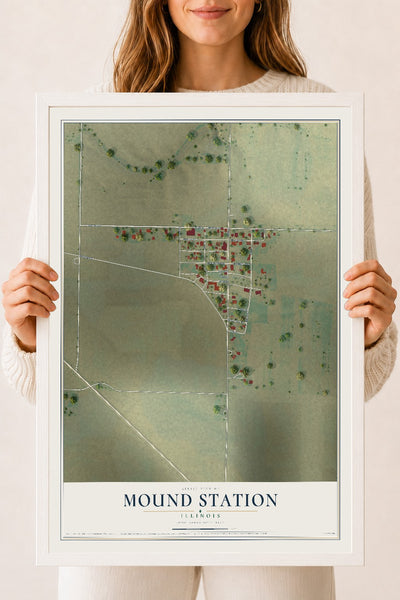 Map of Mound Station, Illinois, 18 x 24 inch print in a white wood frame