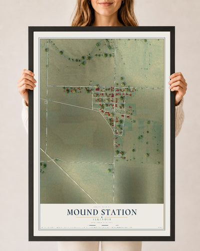 Map of Mound Station, Illinois, 24 x 36 inch print in a black wood frame