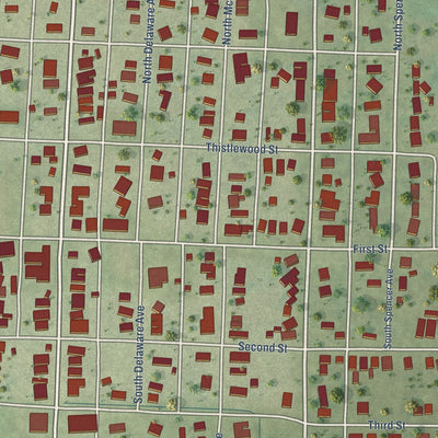 Close-up of the map of Mounds, Illinois print showing street and building detail