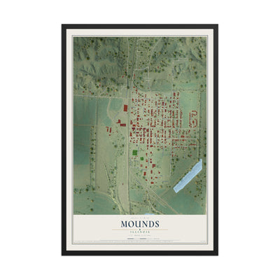 Map of Mounds, Illinois, 12 x 18 inch print in a black wood frame