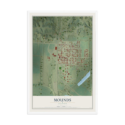 Map of Mounds, Illinois, 12 x 18 inch print in a white wood frame