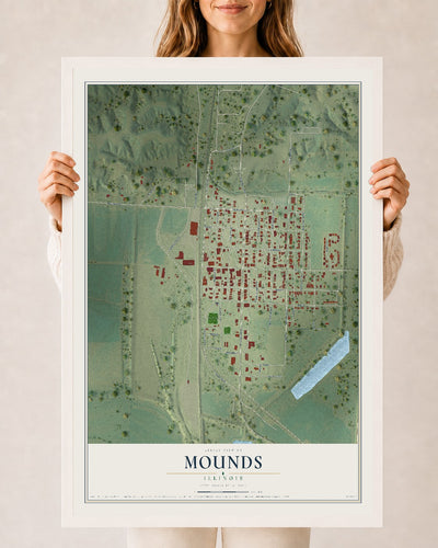 Map of Mounds, Illinois, 24 x 36 inch print in a white wood frame