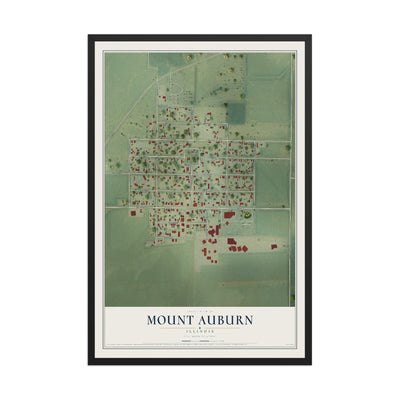 Map of Mount Auburn, Illinois, 12 x 18 inch print in a black wood frame