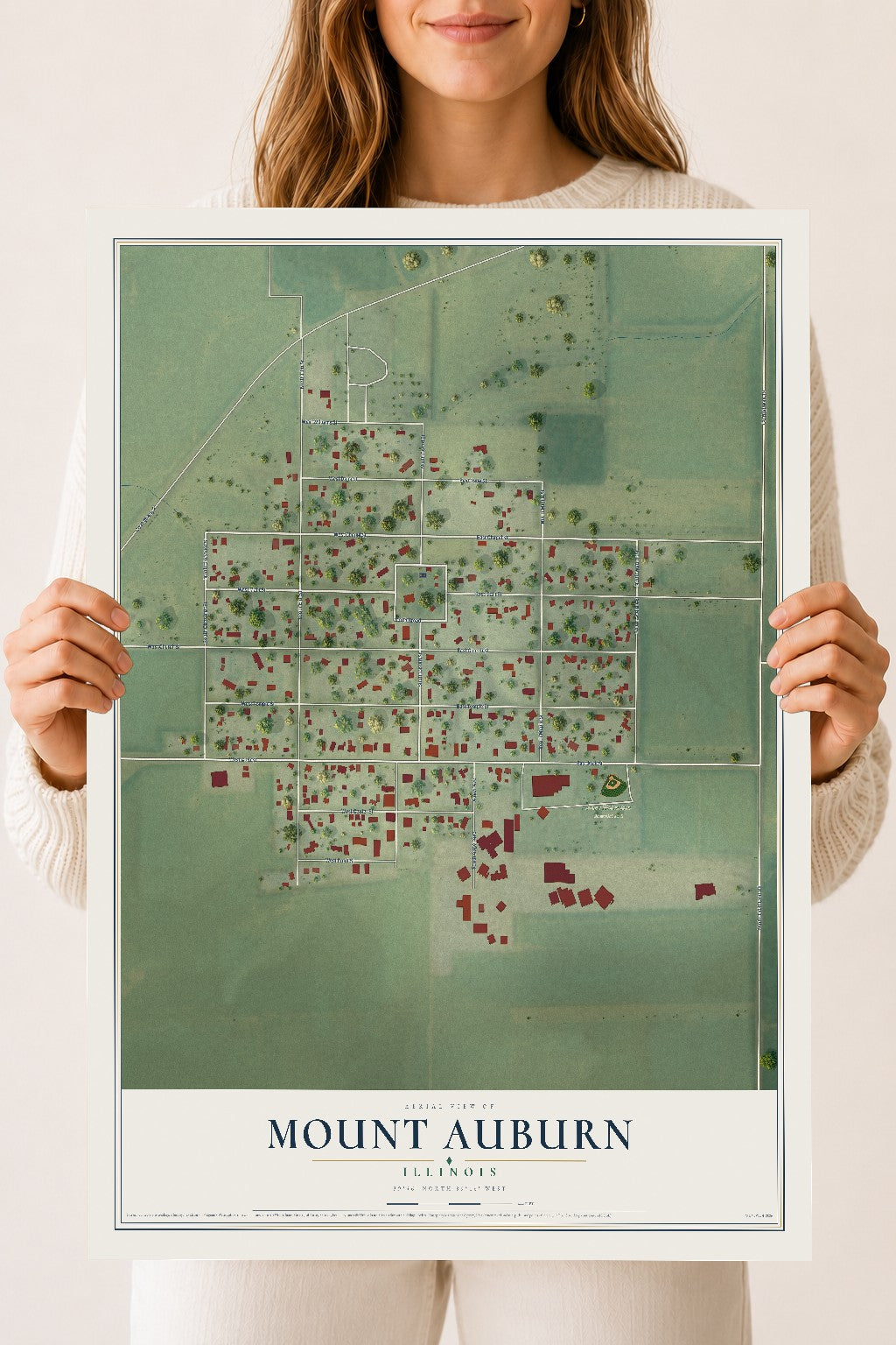 Map of Mount Auburn, Illinois, 18 x 24 inch unframed archival matte print