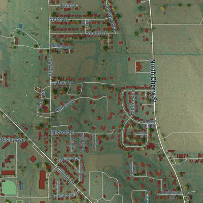 Second close-up of the map of Mount Carmel, Illinois print showing more streets and buildings