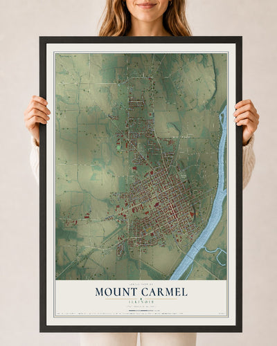 Map of Mount Carmel, Illinois, 24 x 36 inch print in a black wood frame