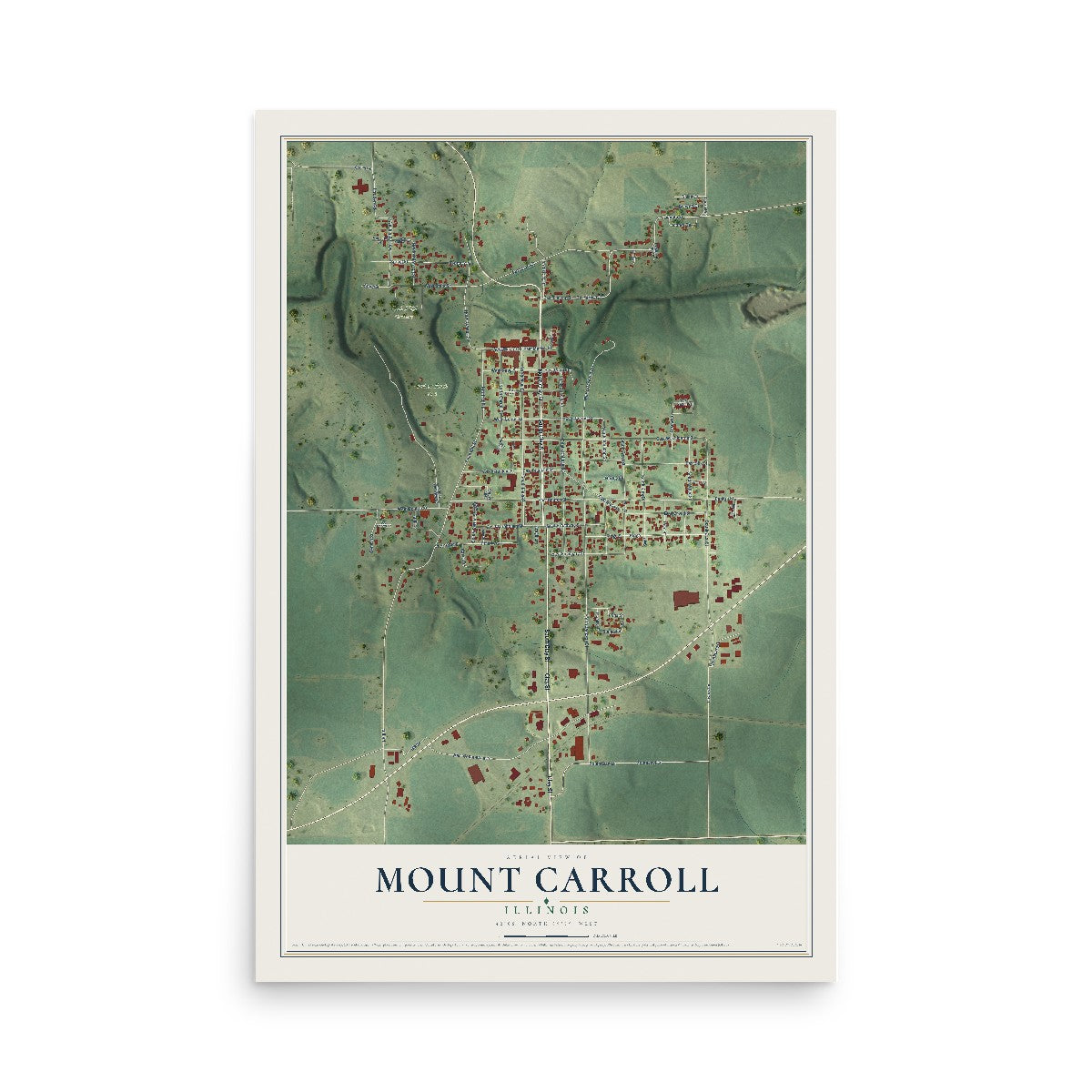 Map of Mount Carroll, Illinois, 12 x 18 inch unframed archival matte print