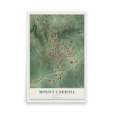 Map of Mount Carroll, Illinois, 12 x 18 inch unframed archival matte print