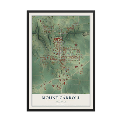 Map of Mount Carroll, Illinois, 12 x 18 inch print in a black wood frame
