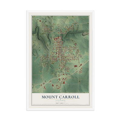 Map of Mount Carroll, Illinois, 12 x 18 inch print in a white wood frame