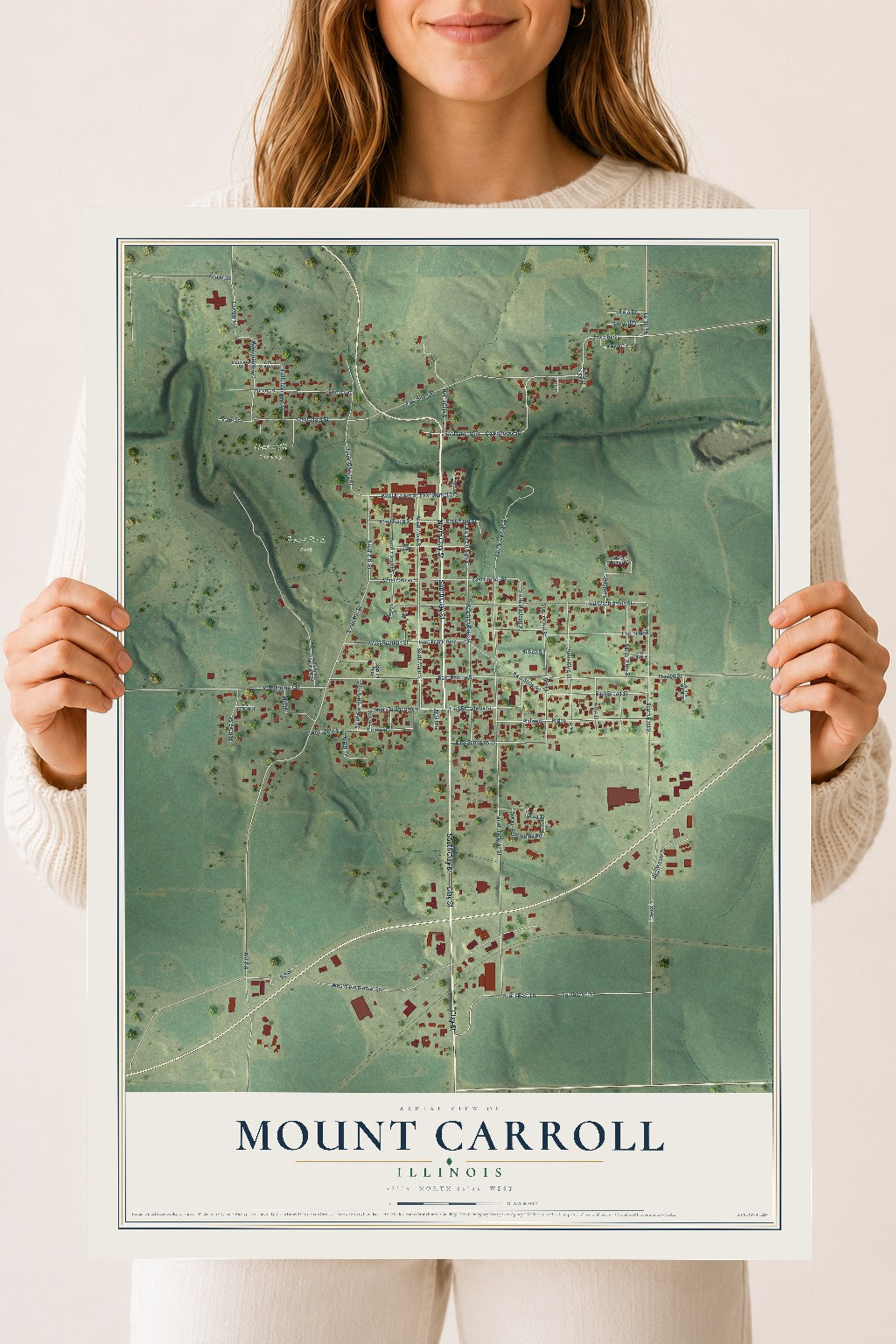 Map of Mount Carroll, Illinois, 18 x 24 inch unframed archival matte print