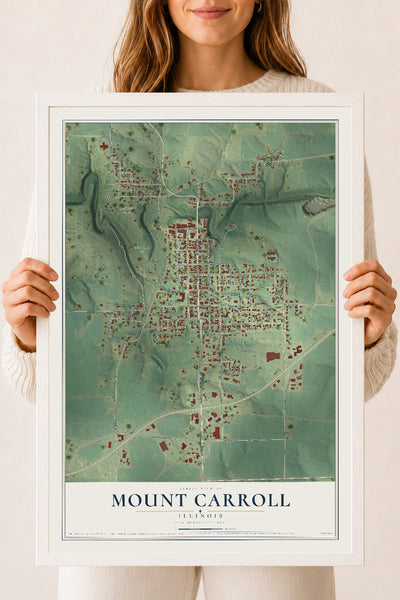 Map of Mount Carroll, Illinois, 18 x 24 inch print in a white wood frame