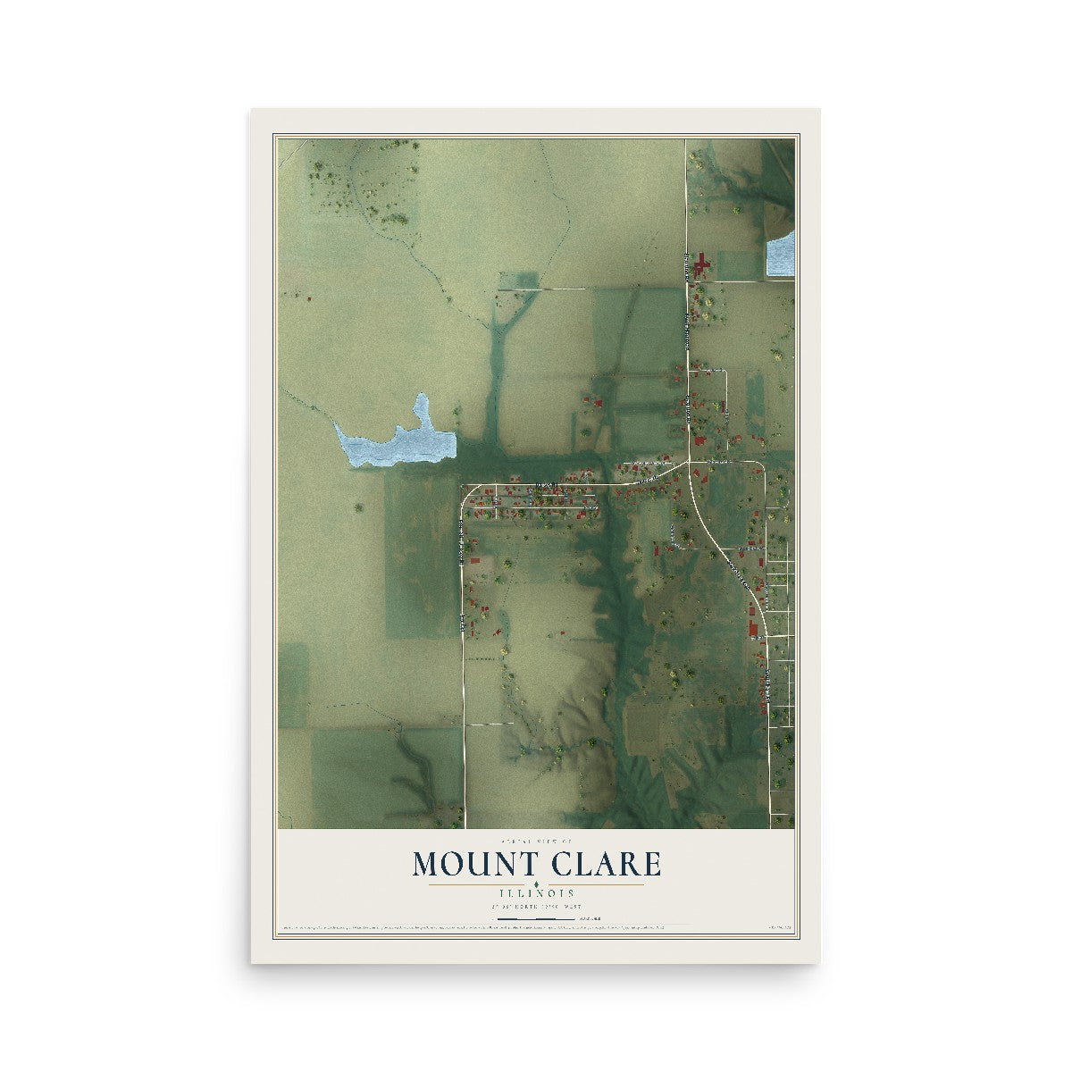 Map of Mount Clare, Illinois, 12 x 18 inch unframed archival matte print