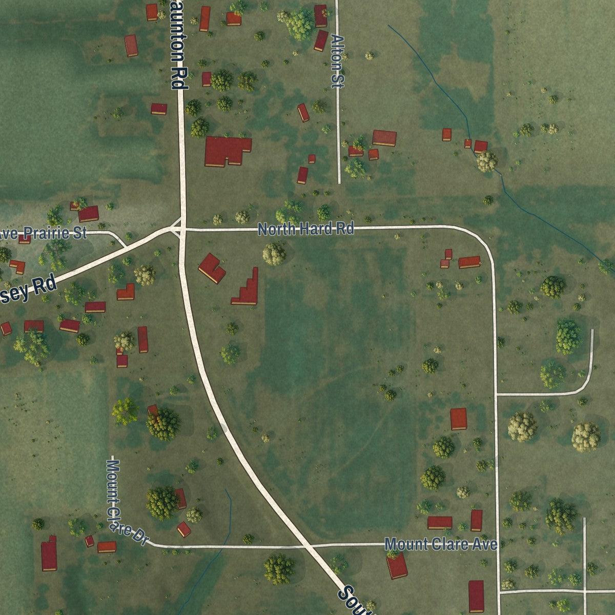 Close-up of the map of Mount Clare, Illinois print showing street and building detail