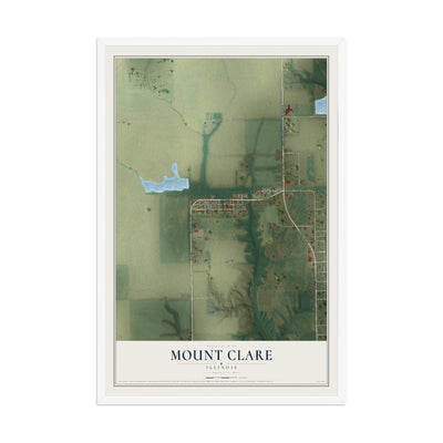Map of Mount Clare, Illinois, 12 x 18 inch print in a white wood frame
