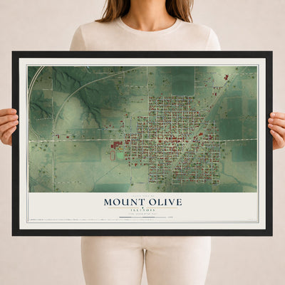 Map of Mount Olive, Illinois, 18 x 24 inch print in a black wood frame