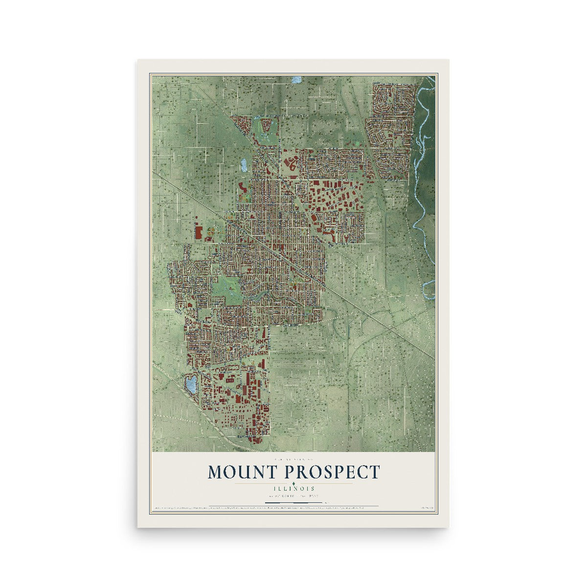 Map of Mount Prospect, Illinois, 12 x 18 inch unframed archival matte print
