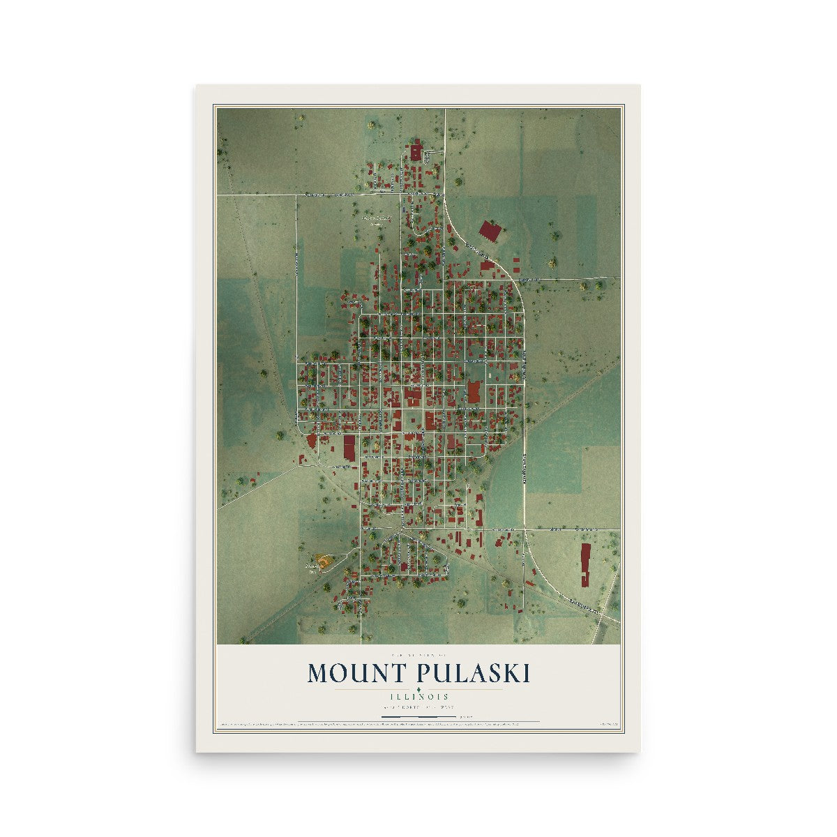 Map of Mount Pulaski, Illinois, 12 x 18 inch unframed archival matte print