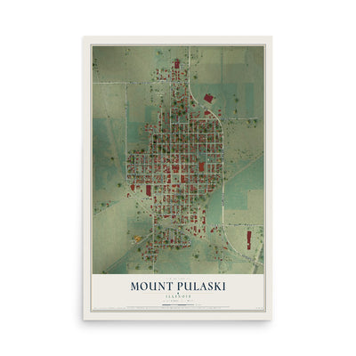 Map of Mount Pulaski, Illinois, 12 x 18 inch unframed archival matte print