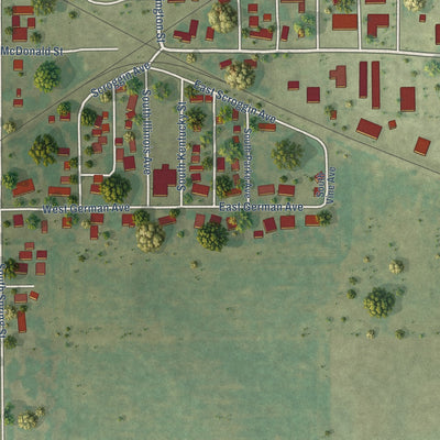 Second close-up of the map of Mount Pulaski, Illinois print showing more streets and buildings
