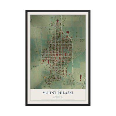 Map of Mount Pulaski, Illinois, 12 x 18 inch print in a black wood frame