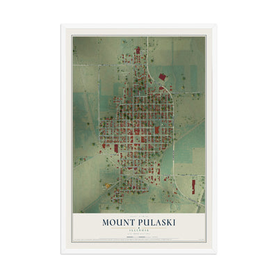 Map of Mount Pulaski, Illinois, 12 x 18 inch print in a white wood frame